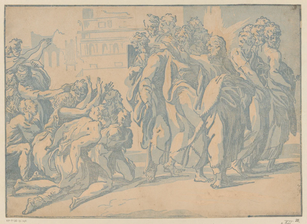 Christus geneest melaatsen by Unknown, print, 1540-1550