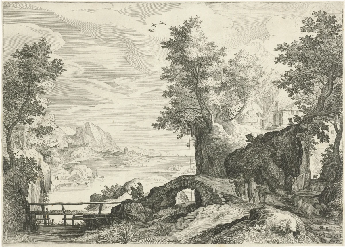 Rivierlandschap by Unknown, print, 1580-1629