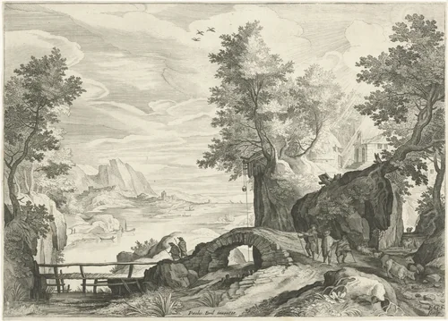 Rivierlandschap by Unknown, print, 1580-1629