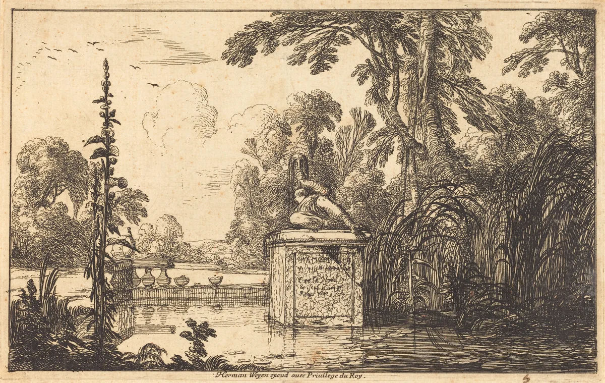 Pool in a Formal Garden by Laurent de La Hyre, print, 1640