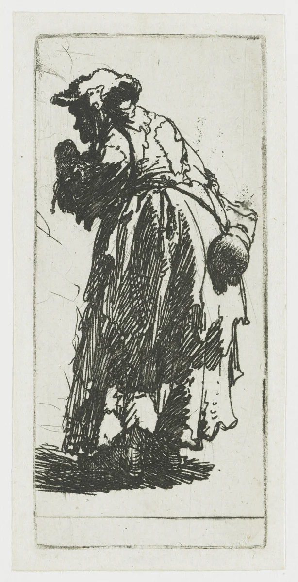Bedelares met kalebas by Rembrandt van Rijn, print, 1629
