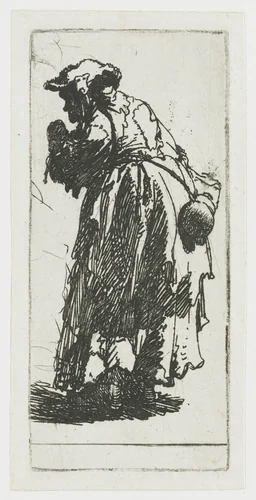 Bedelares met kalebas by Rembrandt van Rijn, print, 1629