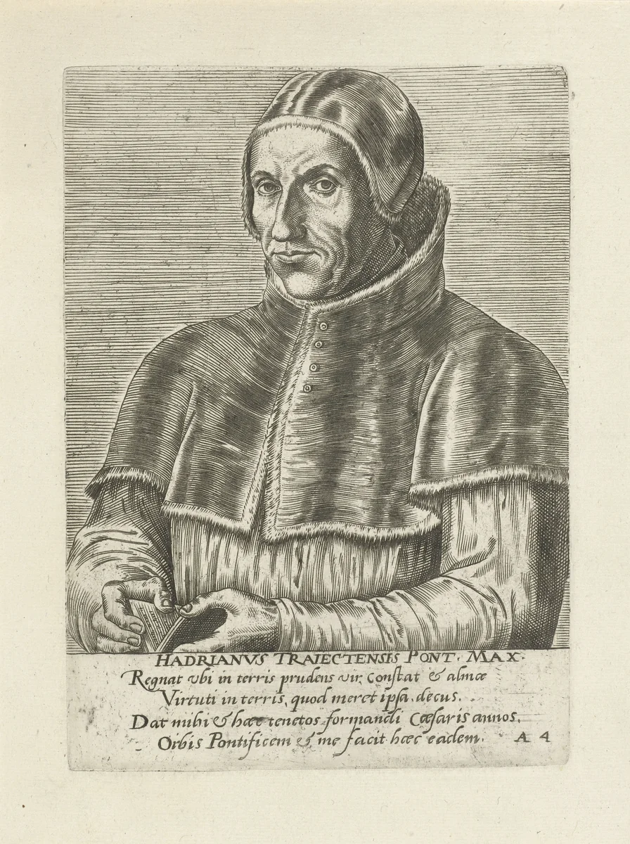 Portret van paus Adrianus VI by Philips Galle, print, 1572