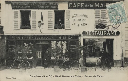 Hôtel Restaurant Toilot, Bureau de tabac, Articles de Paris, de chasse et de pêche, Dampierre-en-Yvelines by Unidentified Photographer, photograph, 1907