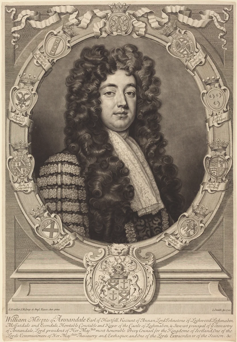 William Johnston, Marquess of Annandale by John Smith, Sir Godfrey Kneller, print, 1702