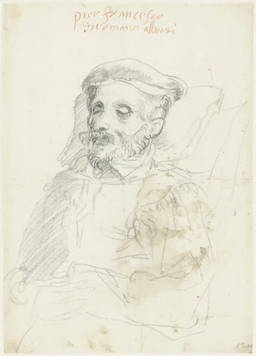 Portret van een oude man met gesloten ogen by Unknown, drawing, 1580-1600