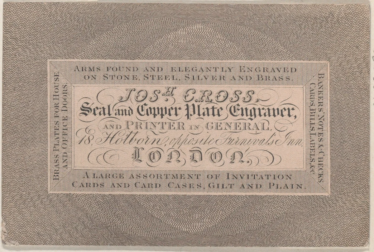 Trade Card for Josh Cross, Seal and Copper Plate Engraver by anonymous, print, 1800-1900