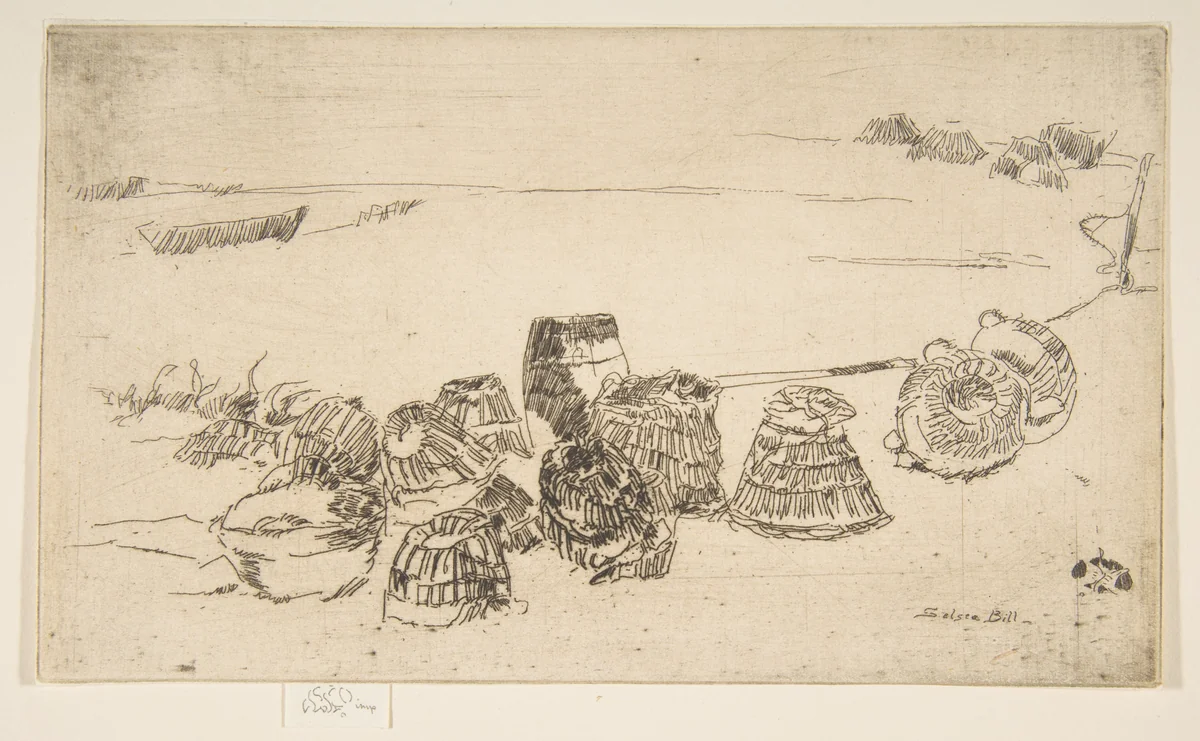 Lobster Pots (Lobster Pots – Selsea Bill) by James McNeill Whistler, print, 1880-1881