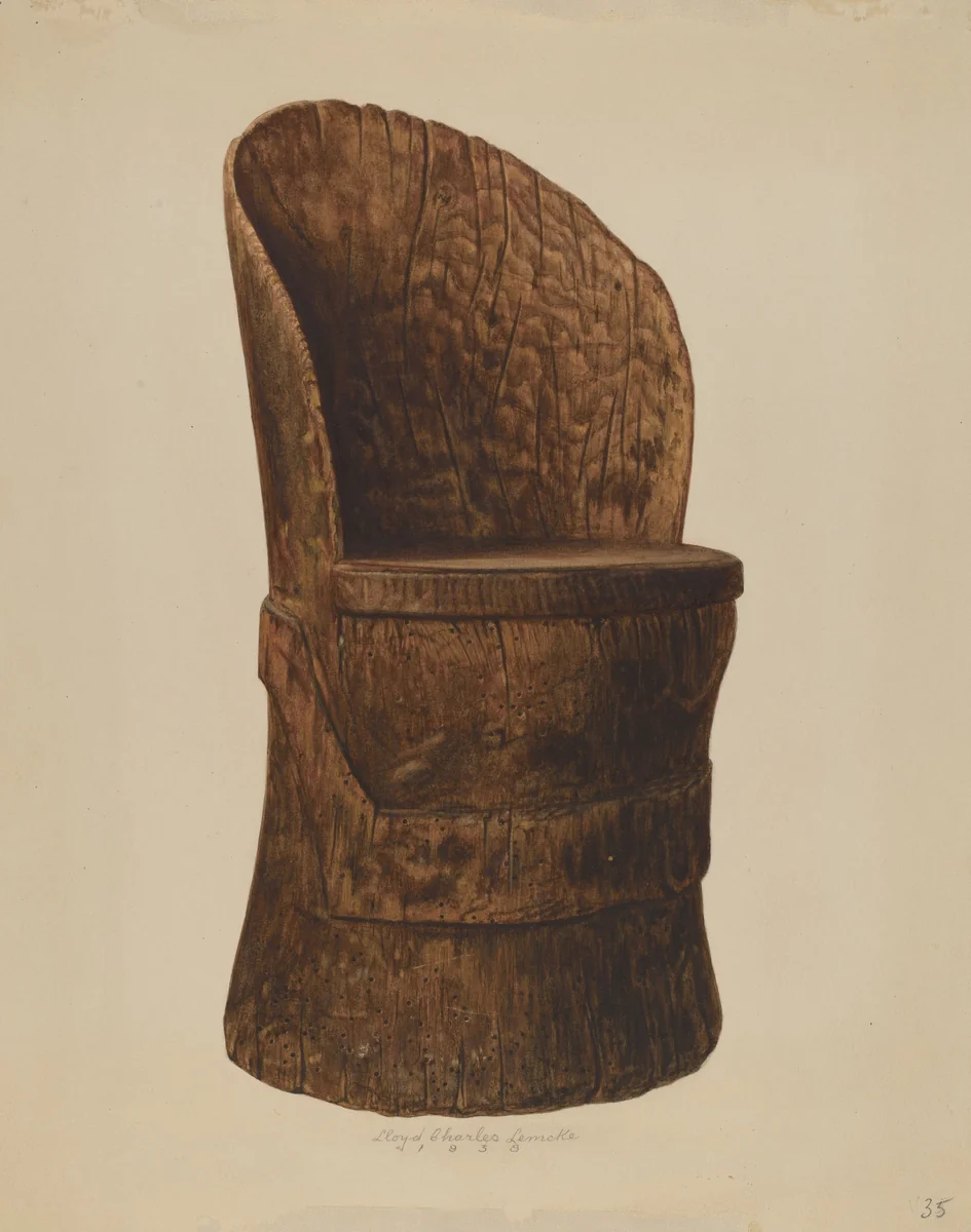 Wooden Log Chair by Lloyd Charles Lemcke, index of american design, 1938