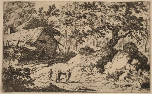 Ruinous Cottage by Allart van Everdingen, print, 1645-1656