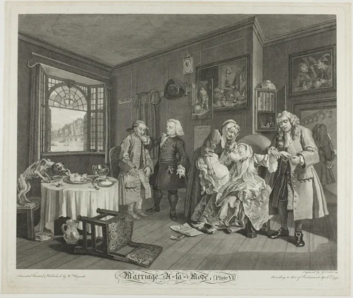 Plate Six, from Marriage à la Mode by Gérard Scotin II, print, 1745