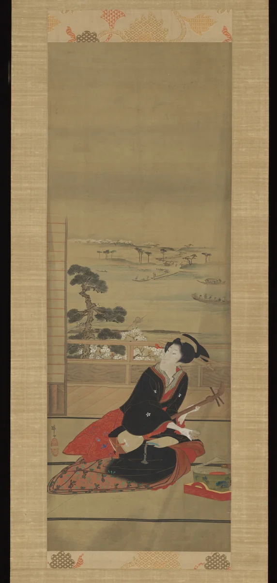 Female Entertainer with Shamisen by Teisai Hokuba (蹄斎北馬), painting, 1800-1828