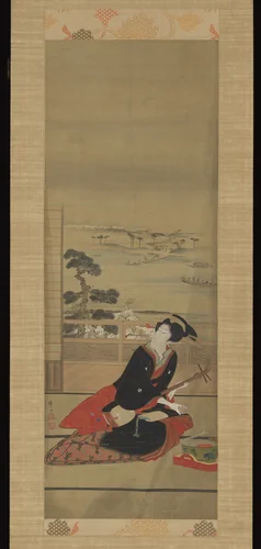 Female Entertainer with Shamisen by Teisai Hokuba (蹄斎北馬), painting, 1800-1828