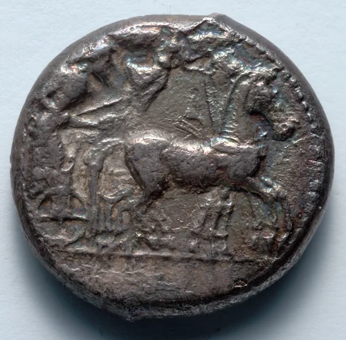 Tetradrachm: Quadriga, Nike (obverse) by Unknown, metalwork, -485--478