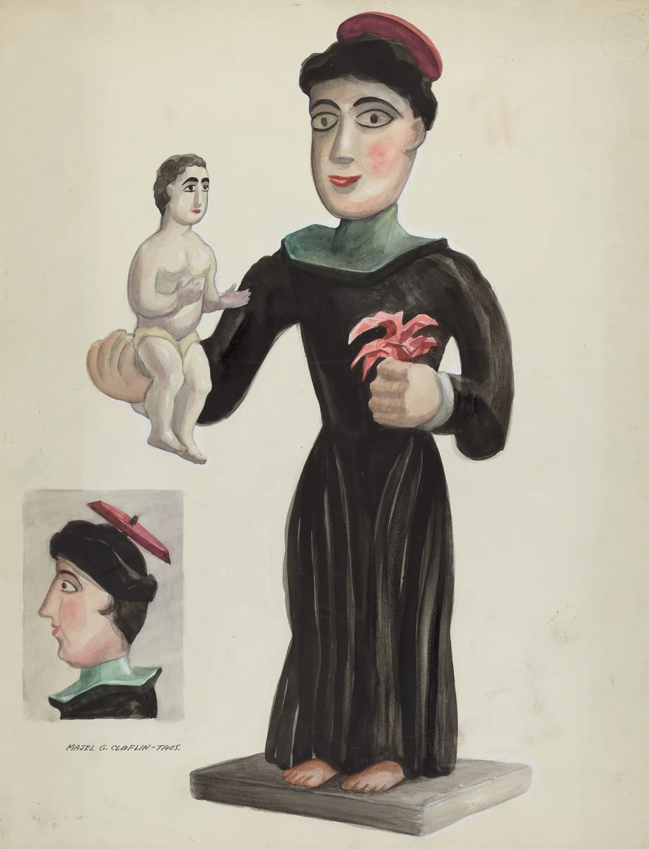 Carved and Painted Wooden Santo (St. Anthony) by Majel G. Claflin, index of american design, 1935-1942