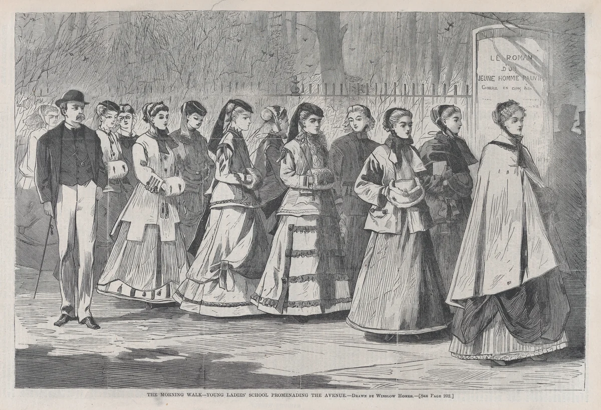 The Morning Walk – The Young Ladies' School Promenading the Avenue (from "Harper's Weekly," Vol. XII) by Winslow Homer, print, 1868