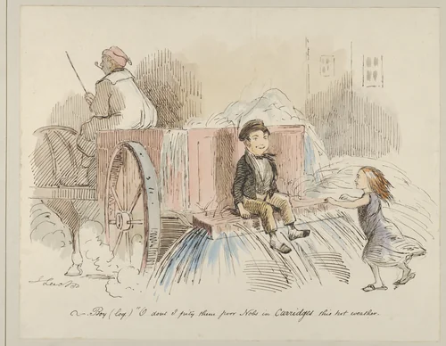 Boy (loq.) O don't I pity them poor Nobs in Carriages this hot weather by John Leech, drawing, 1830-1864