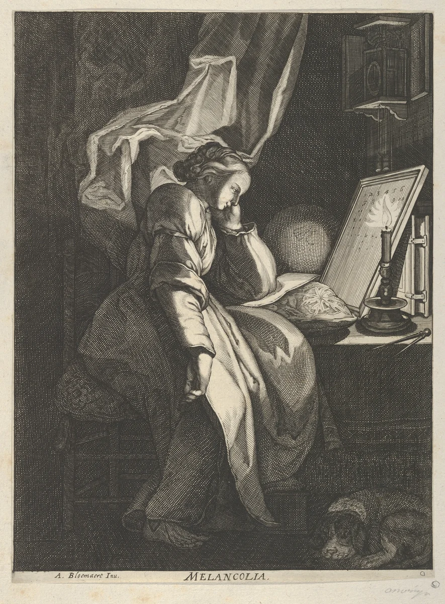 Melancholy (Melancolia) by Theodor Matham, print, 1633-1676