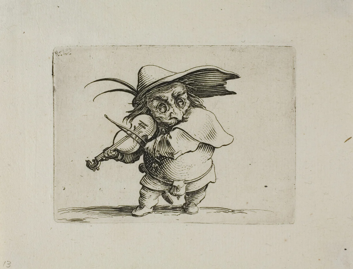 The Violin Player, from Varie Figure Gobbi by Jacques Callot, print, 1616