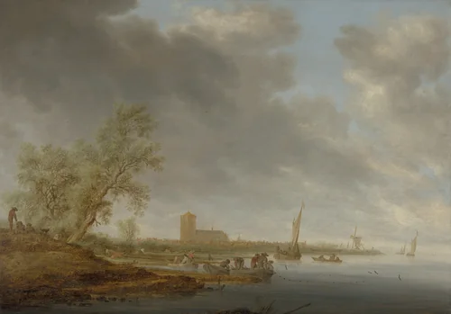 River Landscape with a View of Naarden by Salomon van Ruysdael, painting, 1642