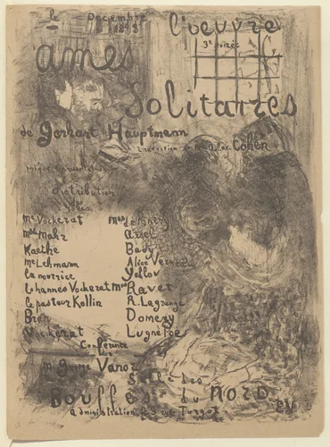 Program for Lonely Soles (Âmes solitaires) from The Beraldi Album of Theatre Programs by Édouard Vuillard, print, 1893