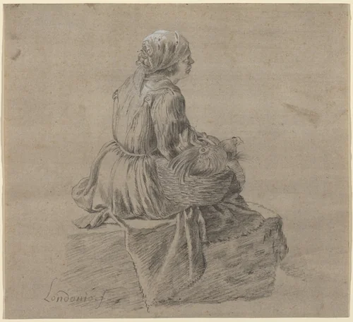 Seated Peasant Woman by Francesco Londonio, drawing, 1723-1783