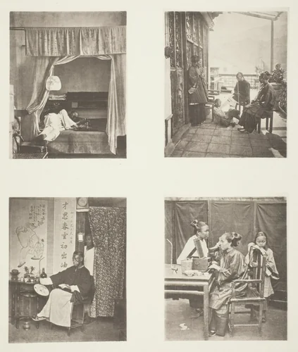 A Whiff of the Opium Pipe at Home; After Dinner; Reading for Honours; The Toilet by John Thomson, photograph, 1863-1873