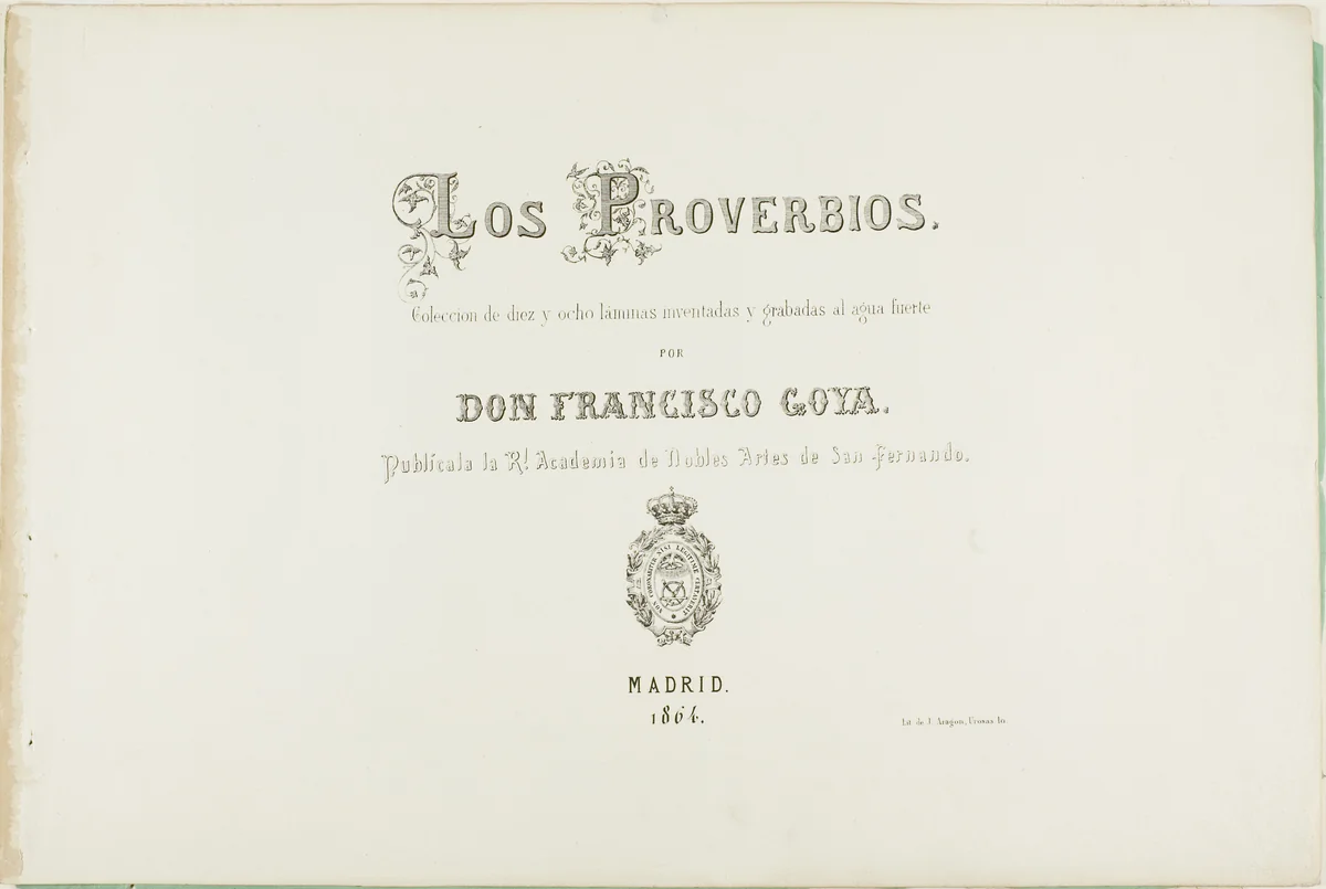 Title Page from Los Proverbios by Francisco José de Goya, print, 1864