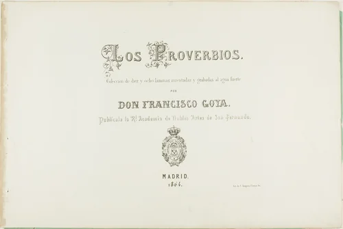 Title Page from Los Proverbios by Francisco José de Goya, print, 1864