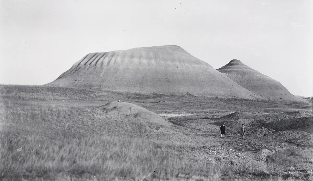 Viola Manning and Alice Boyle In Front of Two Hills on Way Home From Cuney Table by Eugene Buechel, photograph, 1928
