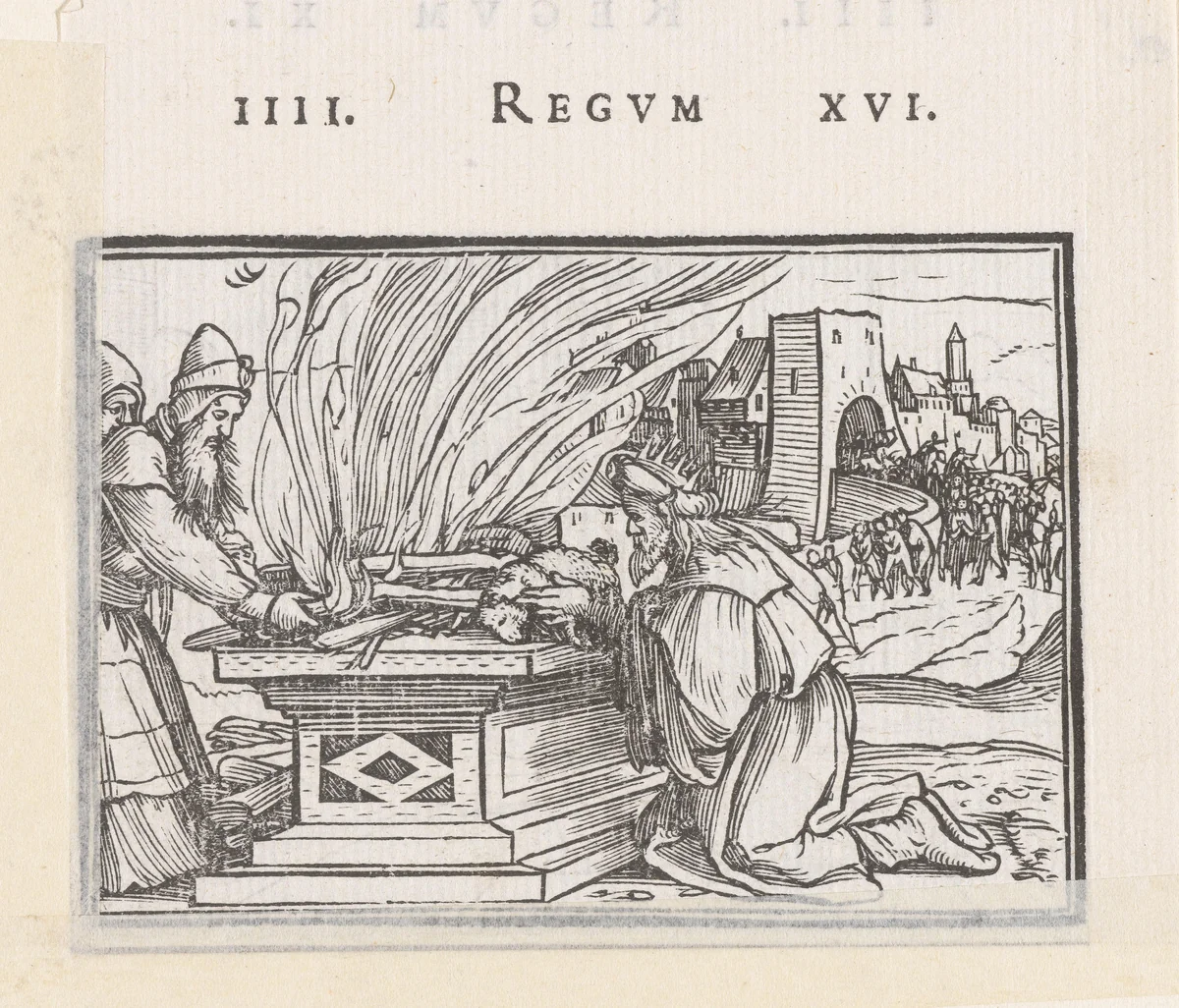 Heidens offer van koning Achaz by Hans Holbein, print, 1538