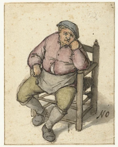 Seated Man with a Pipe by Adriaen van Ostade, drawing, 1670-1685