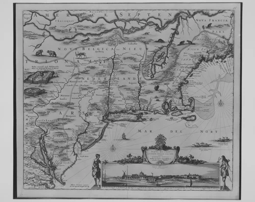 Novi Belgii, Novaeque Angliae nec non partis Virginiae tabula [Map of New Netherlands, New England, and part of Virginia] by Nicolas Visscher, print, 1656