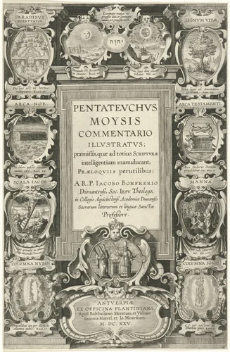 Titelpagina voor Jacobus Bonfrerius, Pentateuchus Moysis commentario illustratus by Theodoor Galle, print, 1625