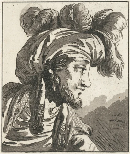 Head of a Turbaned Man without a Moustache by Jean Baptiste Le Prince, print, 1768