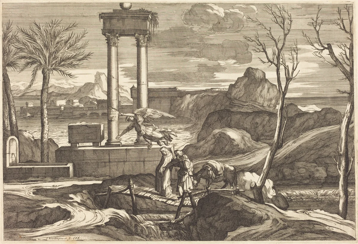 The Flight into Egypt by Sébastien Bourdon, print, 1616-1671