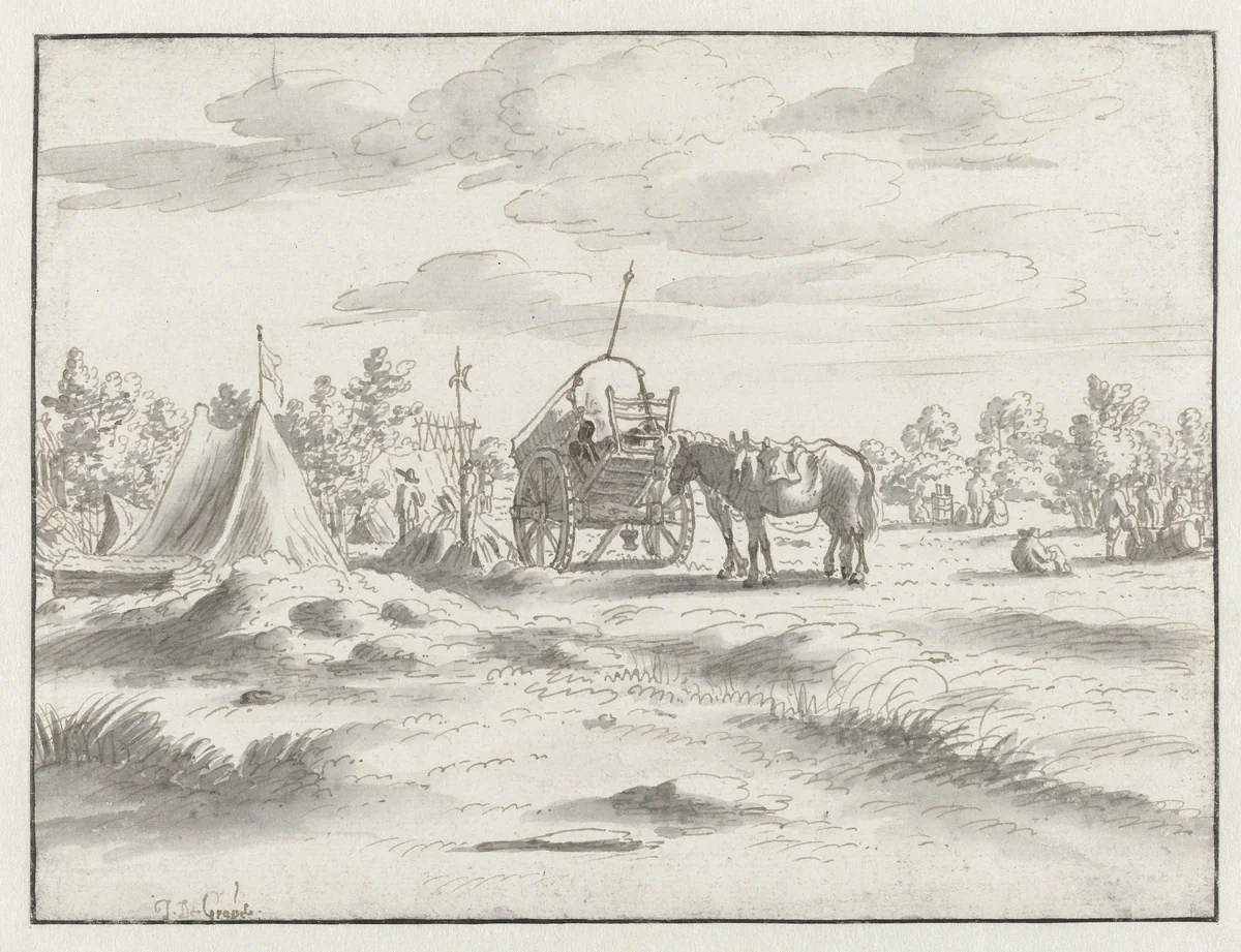 View of an Encampment of the Army of Willem III near Leuven by Josua de Grave, drawing, 1675
