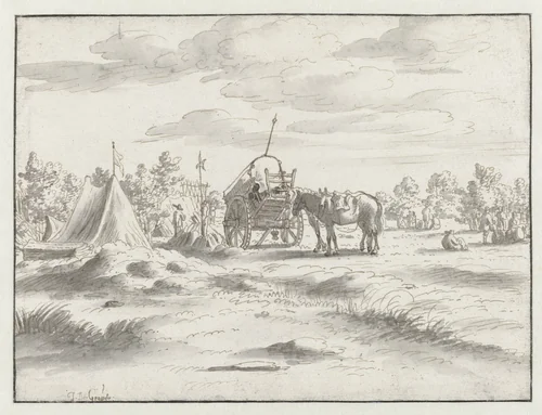 View of an Encampment of the Army of Willem III near Leuven by Josua de Grave, drawing, 1675