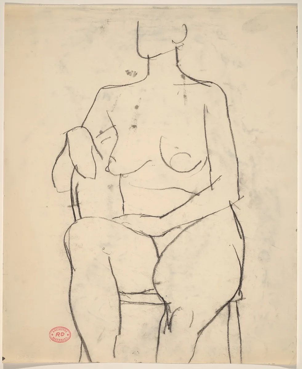 Untitled [seated female nude with right arm over chair back] by Richard Diebenkorn, drawing, 1955-1967