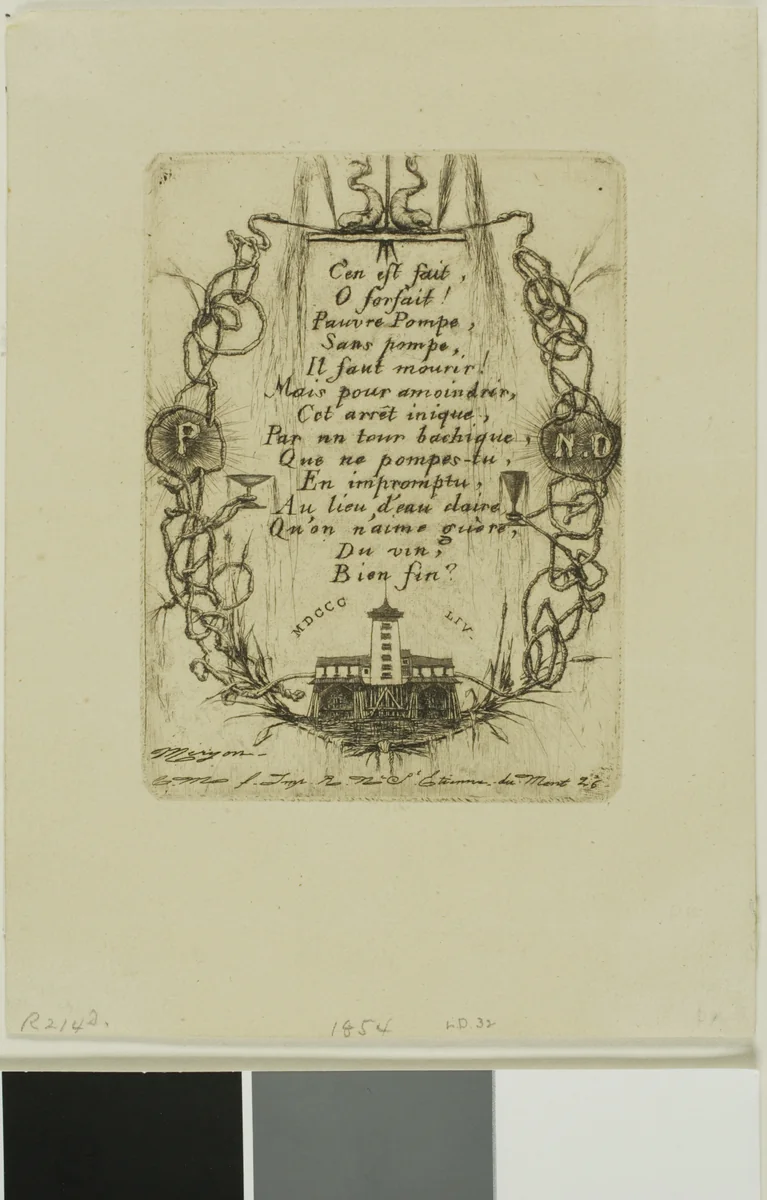 Pompe Notre-Dame, Paris, small plate by Charles Meryon, print, 1854