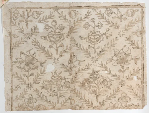 Sheet with brown floral pattern by anonymous, print, 1700-1800