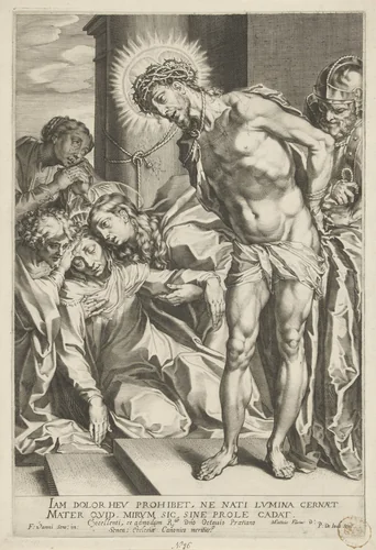 Christus met doornenkroon en wenende Maria by Unknown, print, 1590-1632