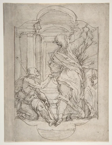 Saint Peter and Saint John Healing a Cripple at the Gate of the Temple by Perino del Vaga, drawing, 1534-1547