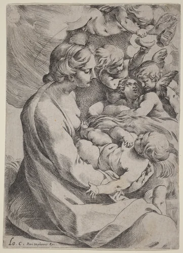 Madonna and Child with Angels by Lodovico Carracci, print, 1555-1619