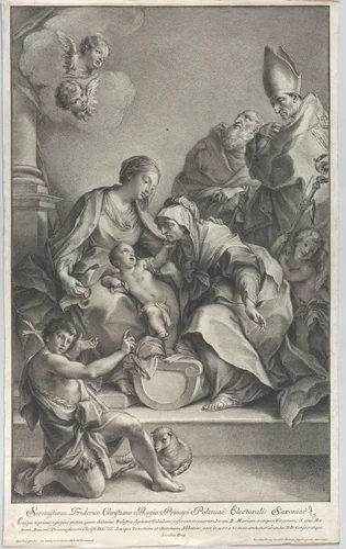 The Virgin and Child with Saints Anne, John the Baptist, Zeno, and Anthony by Johann Jakob Frey, print, 1739
