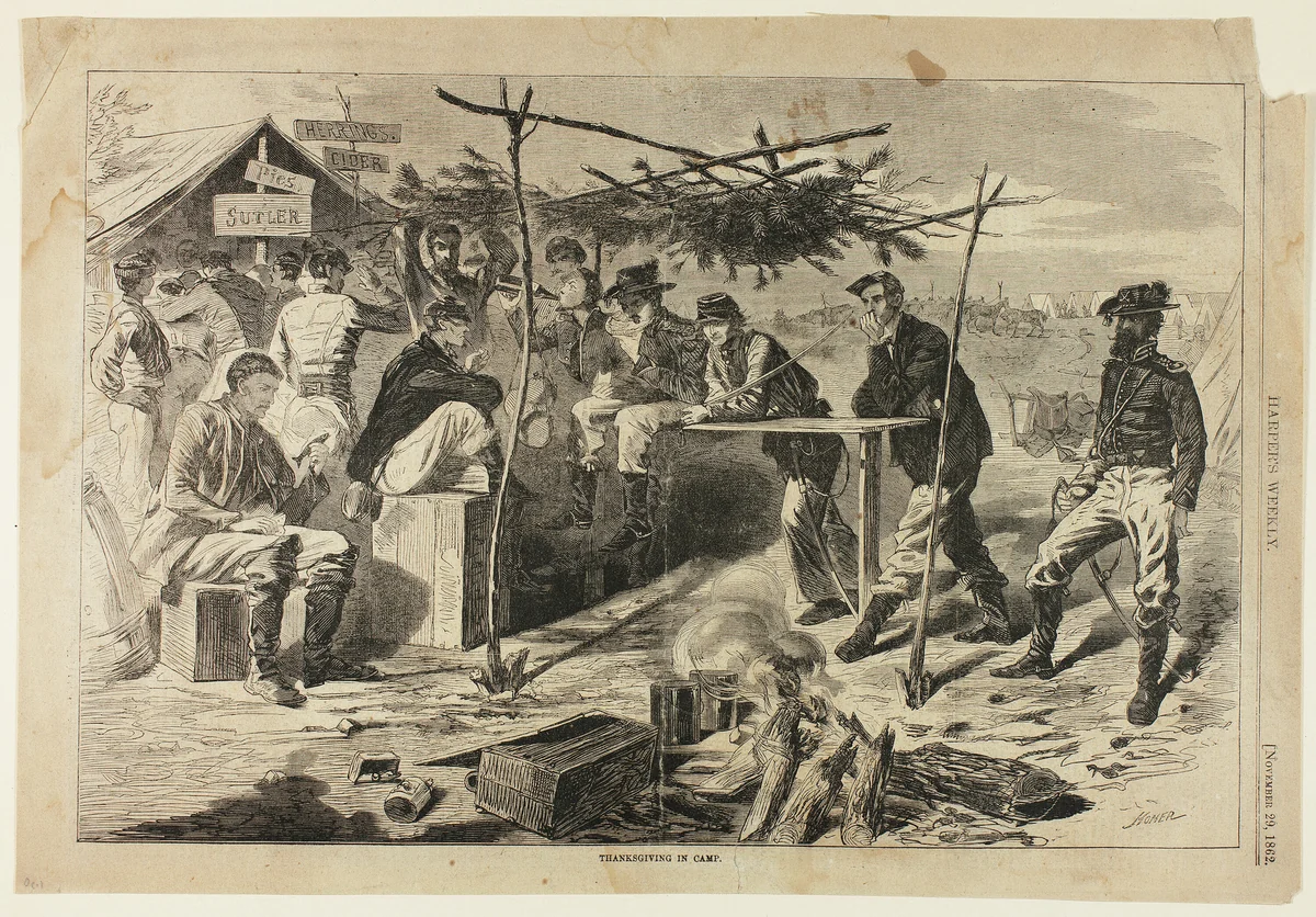 Thanksgiving in Camp by Winslow Homer, print, 1856-1910