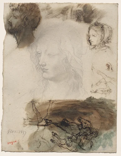Sheet of Studies and Sketches by Edgar Degas, drawing, 1858