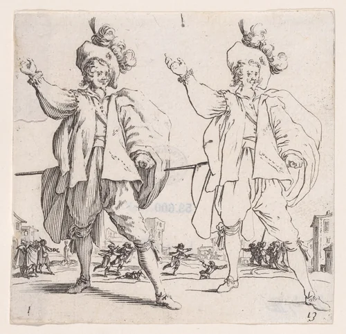 L'Officier Tenant son Épée Horizontale (The Officer Holding his Sword Horizontally), plate 13 from "Varie Figure" (Various Figures) by Jacques Callot, print, 1615-1625