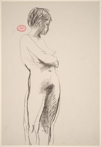 Untitled [standing female nude crossed arms and turning away] by Richard Diebenkorn, drawing, 1955-1967