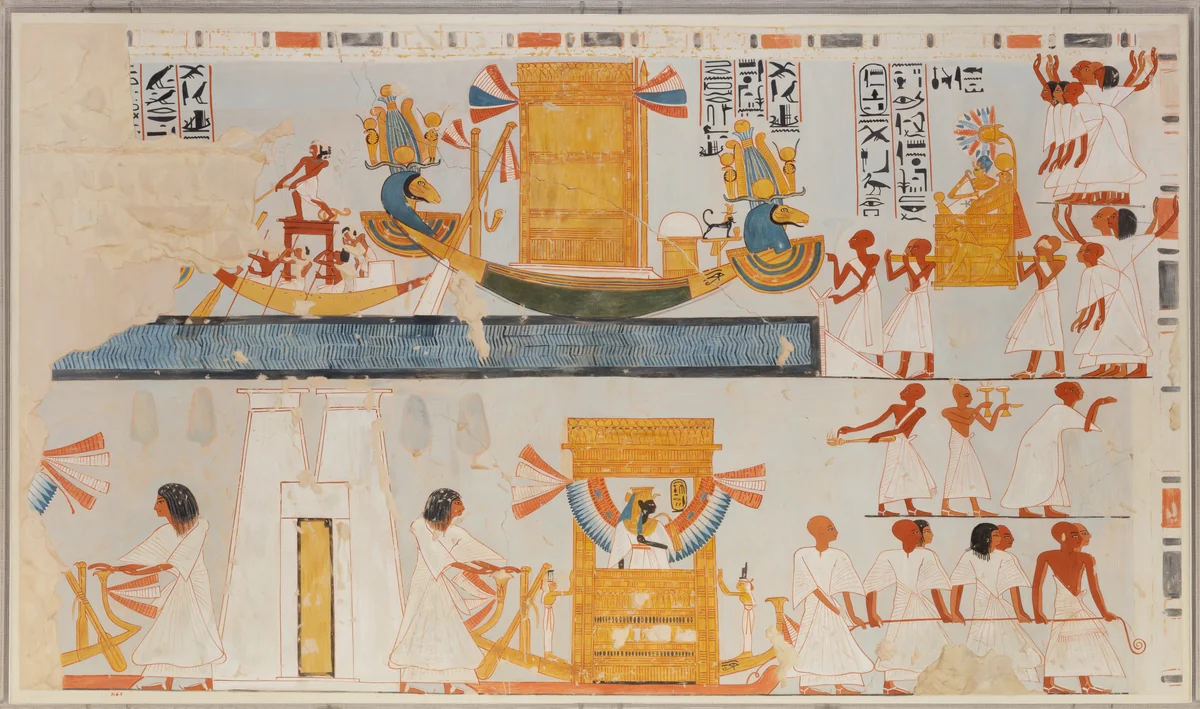 The Barque of Amun Arriving at the West Bank of Thebes by Charles K. Wilkinson, artwork, -1295